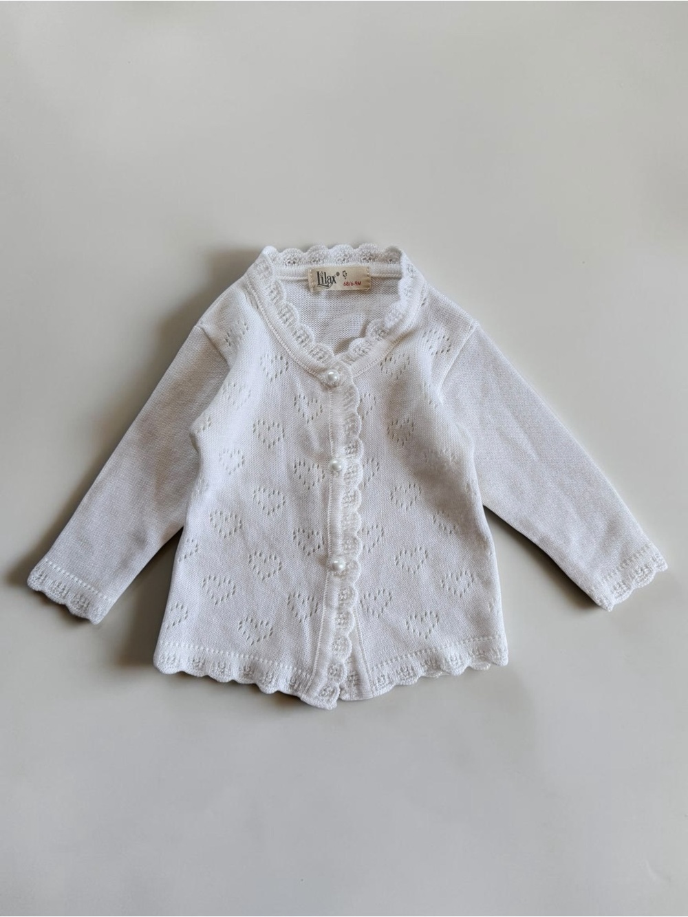 LILAX NWOT Baby Girl Classic White Pointelle Heart Knit Cardigan Sweat